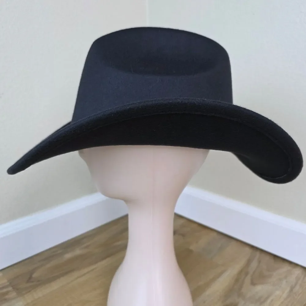 ☔️🩵Black & Rhinestone Band Wide Brim Cowgirl Hat Medium - Picture 7 of 15